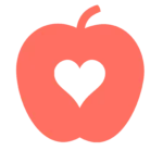 Icon of an apple with a heart cut-out, representing health-conscious, fresh local produce from Healthy Lady Lifestyle in Cooke County, TX.